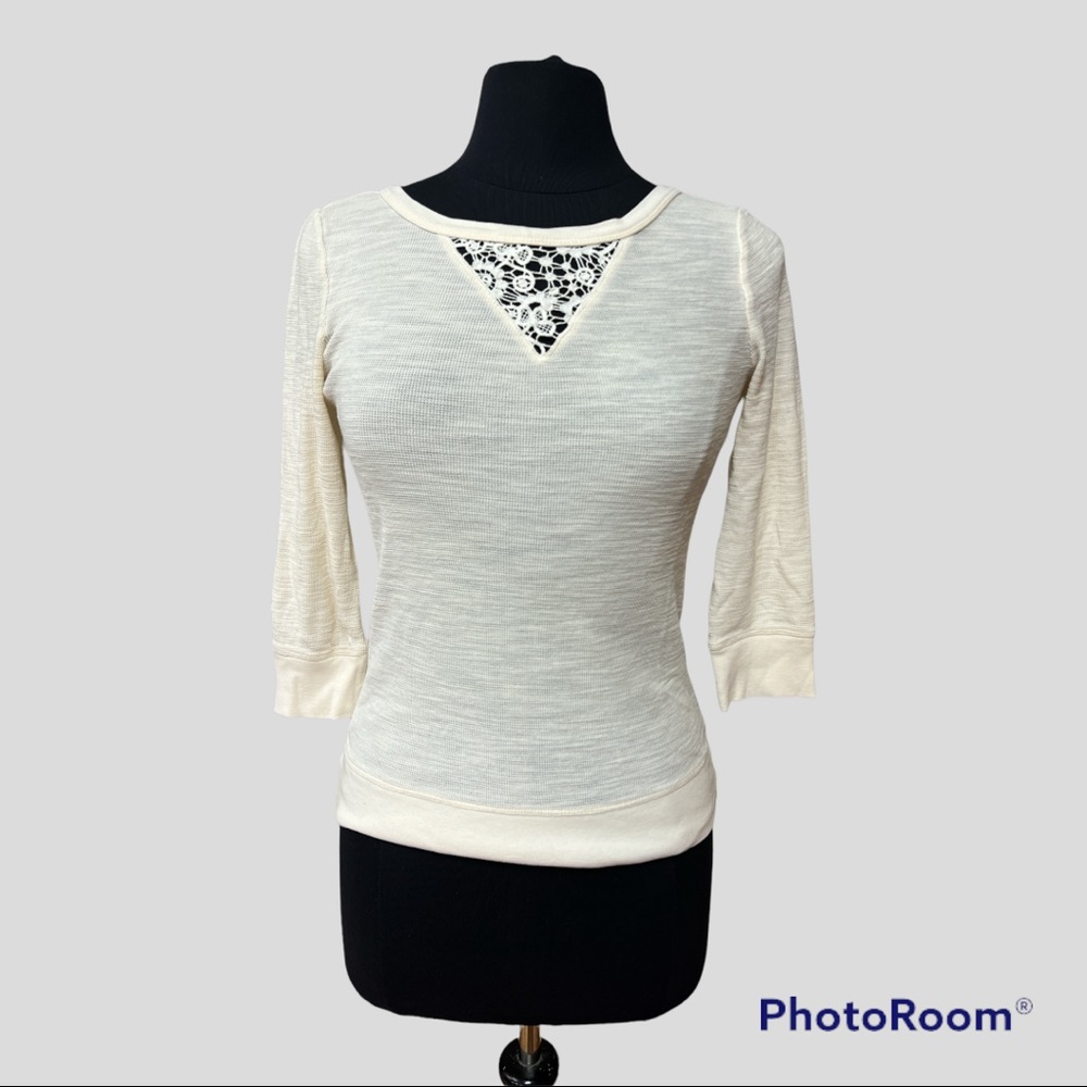 Women’s Ralph Lauren Jean Co 3/4 Lace Waffle Top Sz S